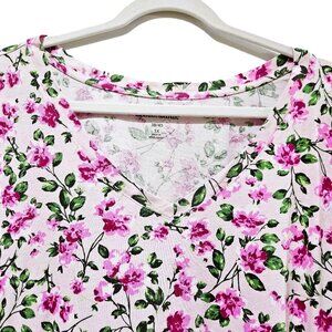 New PINK BLOSSOM VINE FLORAL V-NECK SHORT SLEEVE TEE  5X  SPRING SUMMER